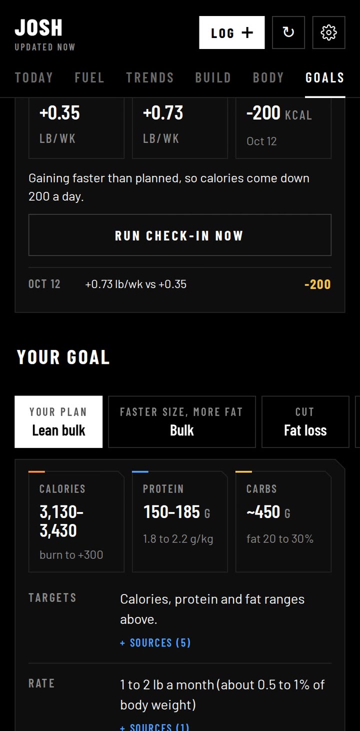 Weekly check-in adjusting calories